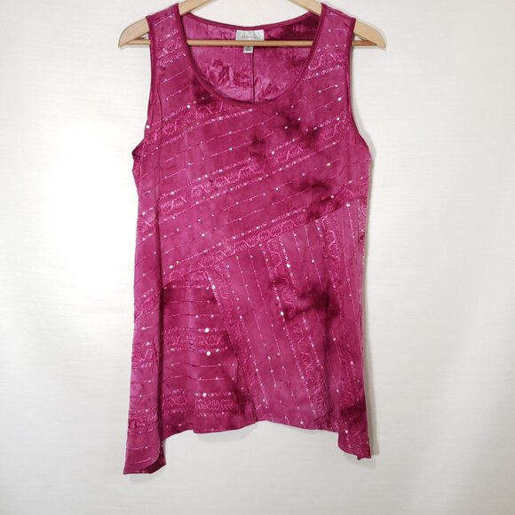 Y2K Sequin Tank Top Magenta Pink Fairygrunge Asymmetrical Blouse Dressbarn 2X - Picture 6 of 6